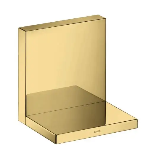 Goldfarbene Ablage mit quadratischer Form und glatter Oberfläche, hergestellt von AXOR. Sie ist wandmontiert und offensichtlich für Badezimmeranwendungen vorgesehen.